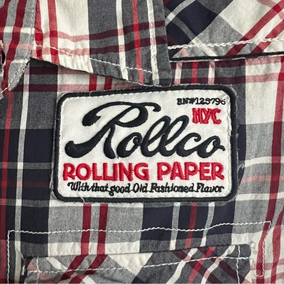 Rolling Paper Brand NYC Rollco Shirt Mens Short Sleeve Sz L Blue Red White Plaid - Picture 4 of 11